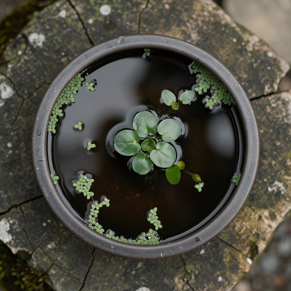 Overhead bowl pond with water lily